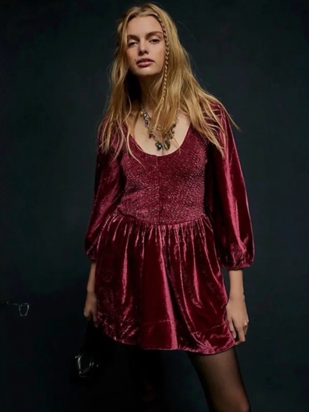 Free People Burgundy Velvet Farrier Mini Dress